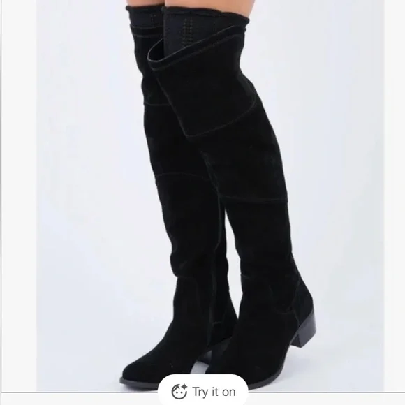 Vince Camuto Black Over the Knee Boots Suede - Picture 4 of 5